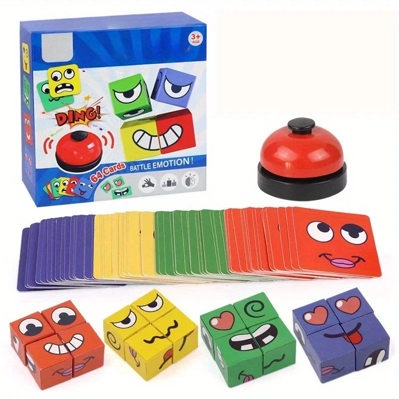 Kids Face Change Cube Game Montessori Expression Puzzle Building Blocks Toys Early Learning Educational Match Toy for Children