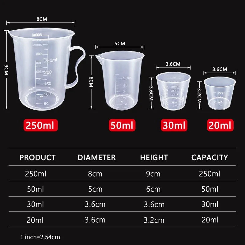 6Pcs/set Clear Plastic Graduated Measuring Cup for Baking Beaker Liquid Measure Jug Cup Container