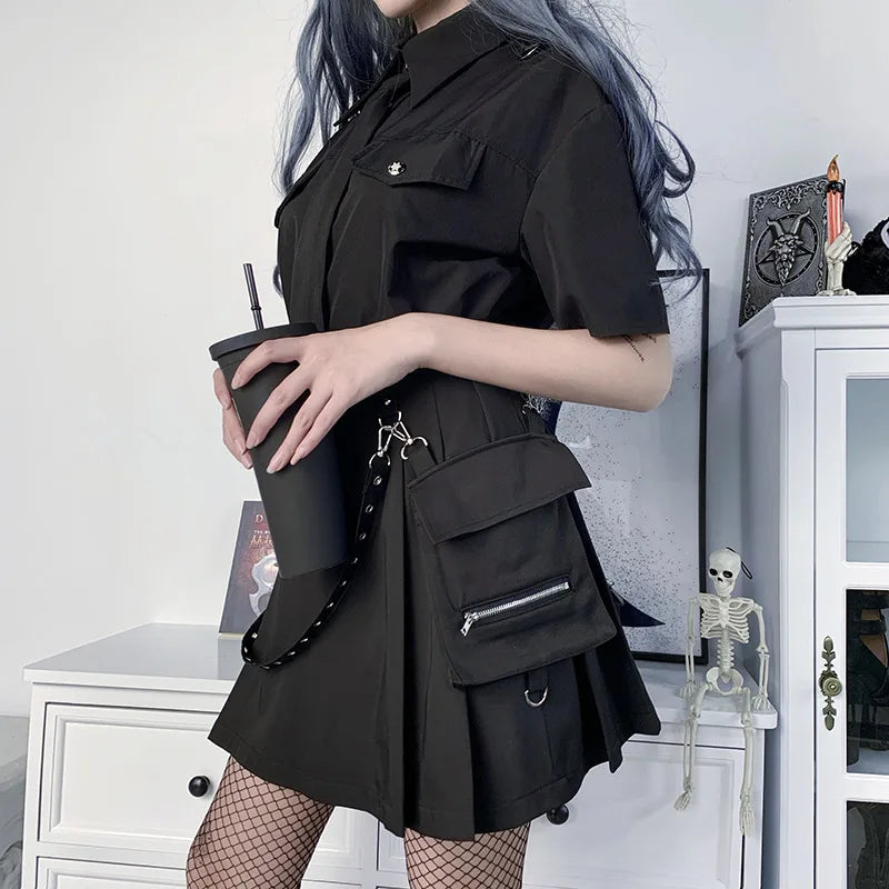 High Waist Black Skirts Harajuku Punk Gothic Women Sexy Patchwork Bandage Mini Female Streetwear Black Skirt