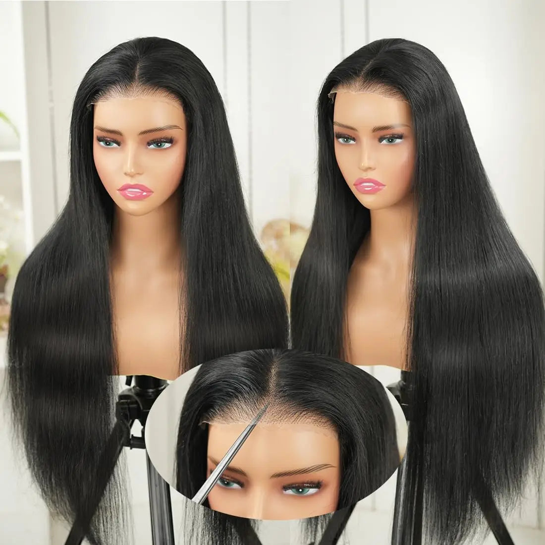 32 Inch Black Straight Lace Front Wig Human Hair 13×4 Glueless Lace Front Wig Natural Color Straight Human Hair Wig 180% Density