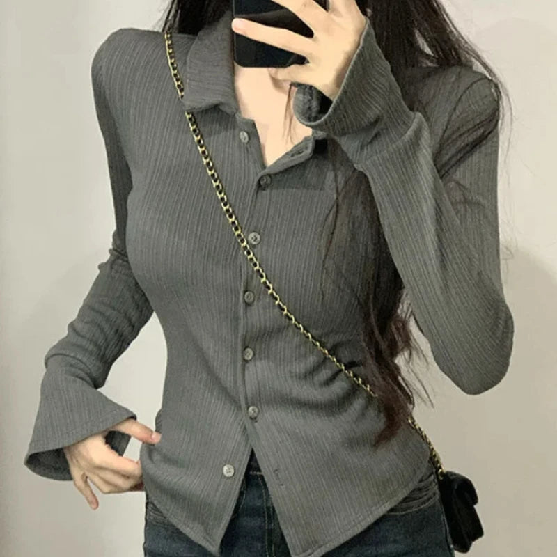 Polo Neck T Shirt for Women Spring Autumn Slim New Woman Tshirt Pretty Cheap Clothes Basic Korean Clothing Fashion 2025 Trend In