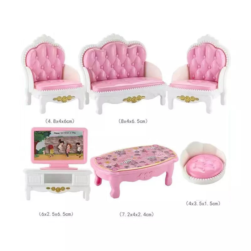 Hot Sale Cute Kawaii Pink 10 Items/Lot Miniature Dollhouse Furniture Accessory Kids Toys Kitchen Cooking Things For Barbie Game