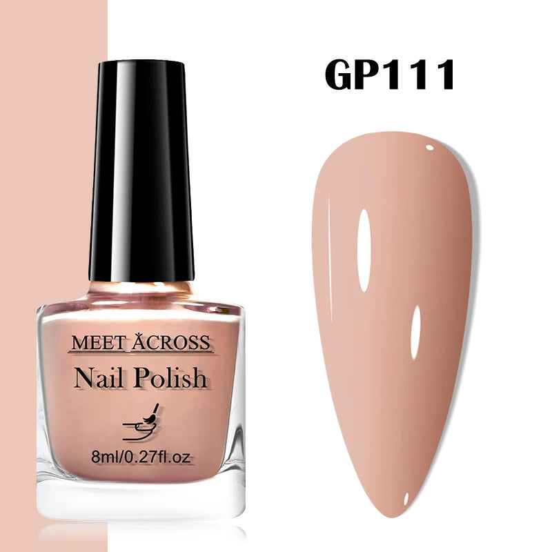 MEET ACROSS 8ml Pink White Nude Water-Based Peel Off Nail Polish Glass Bottle Nail Art Polish DIY Design No Need Lamp