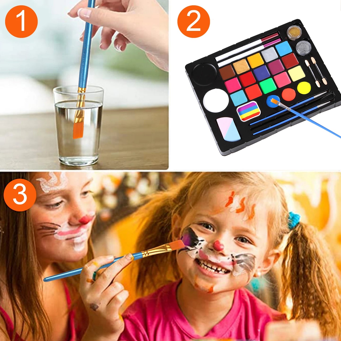 Professional Face & Body Painting Kit 20 Colors Washable Water Based Paints Non-Toxic Face Paint Palette for Halloween Cosplay