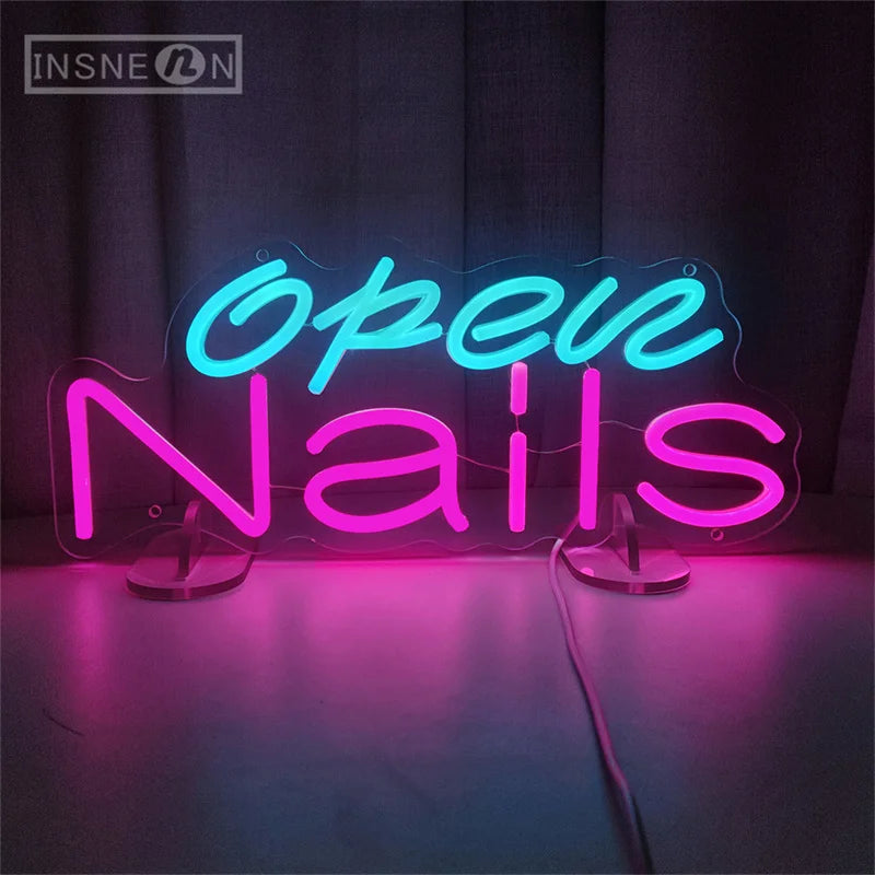 LED Nails Neon Sign Open USB Powered Wall Decor For Nail Salons Beauty Shops Store Welcome Light Business Neon LED Display Signs