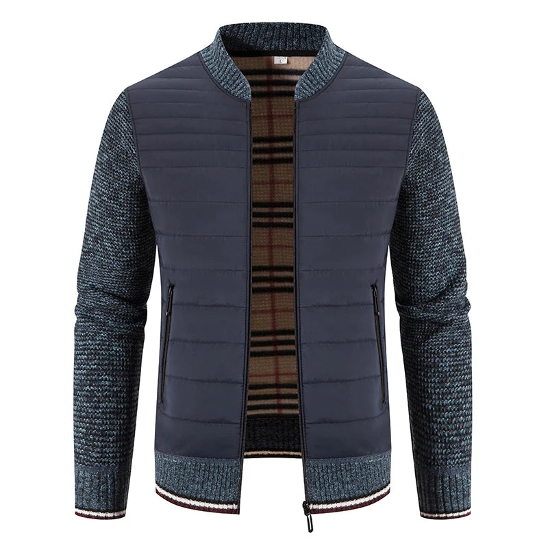 Men's Patchwork Sweater Jacket Autumn Winter New Warm Stand-up Collar Zipper Cardigan Sweater Male Clothing Casual Knitwear Coat