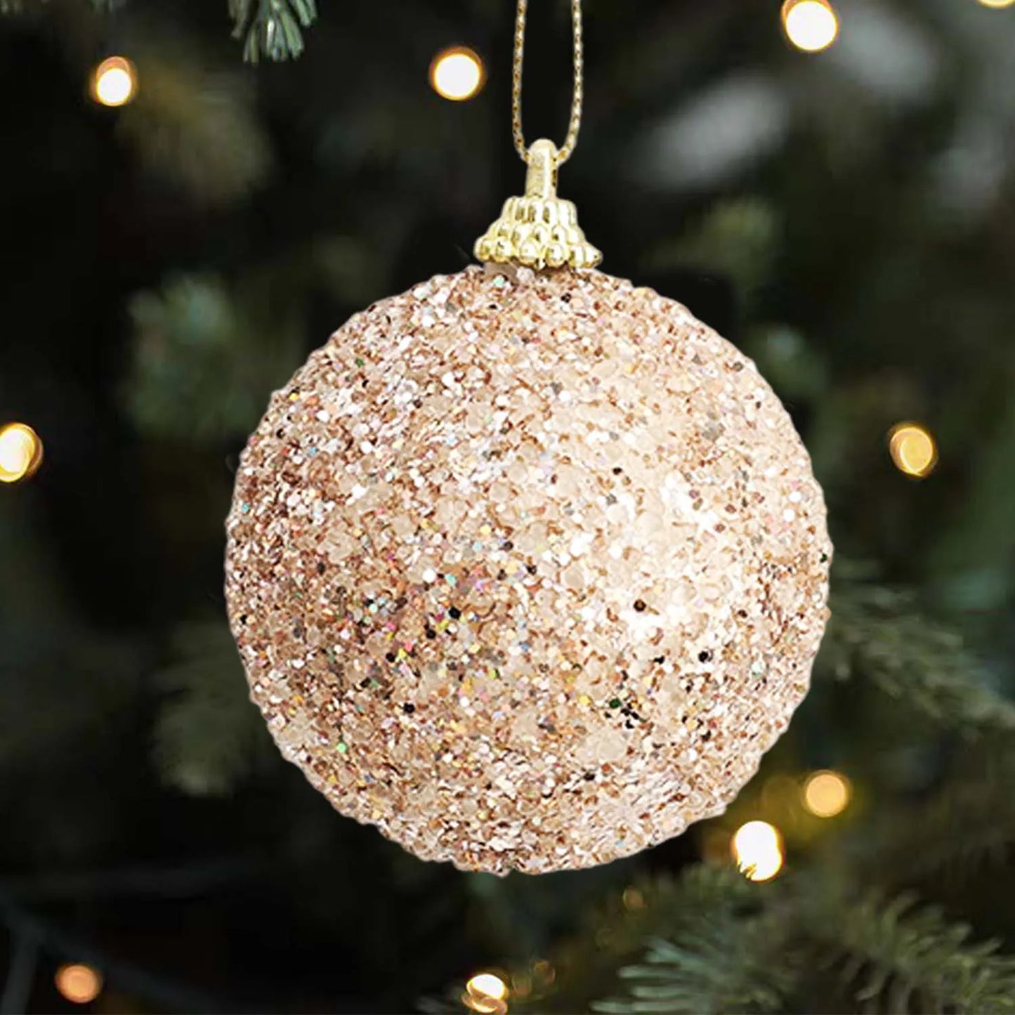 30/6pcs Glitter Champagne Gold Christmas Balls Sparkling Xmas Tree Hanging Ball Pendants Christmas New Year Party Decor Ornament
