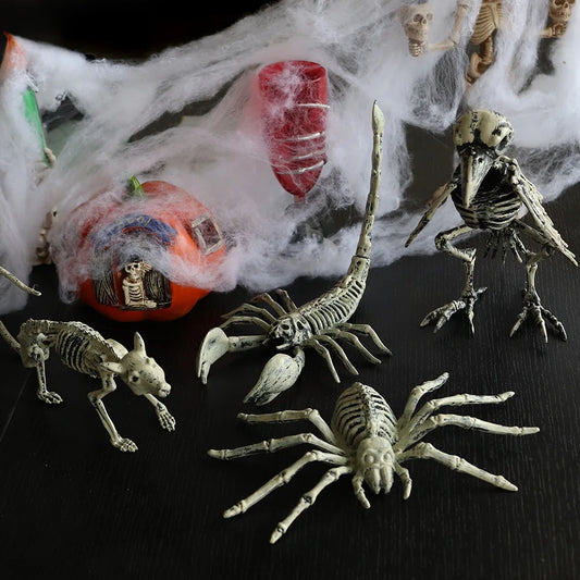 2023 Halloween Bat Spider Skeleton Scary Bones Movable Animal Model Halloween Party Decor for Home Haunted House Props Kids Toy