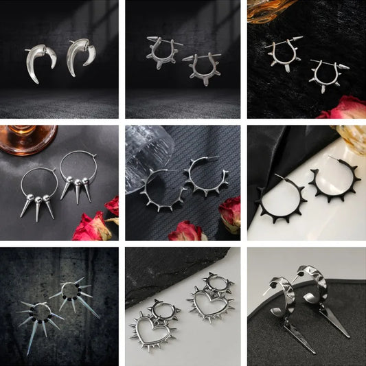 Hip-hop Trend Design Sense Rivet Earrings Men and Women Dark Punk Personality Retro Party Creative Earrings Jewelry Accessories