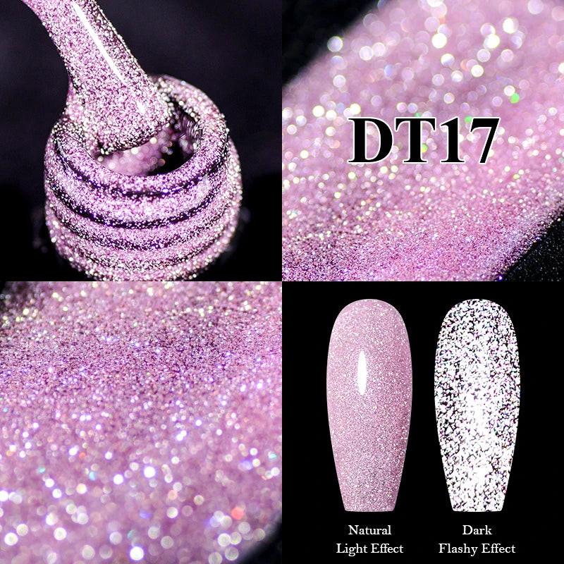 MEET ACROSS Sparkling Rose Pink Reflective Glitter Gel Nail Polish 7ML Nail Gel Manicure Semi Permanent UV LED Varnish Nail Art