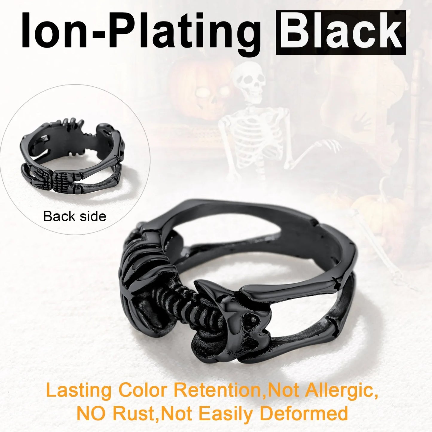 ChainsPro 3D Skeleton Skull Rings for Man Woman Retro Black Gold Color Stainless Steel Gothic Punk Halloween Party Jewelry