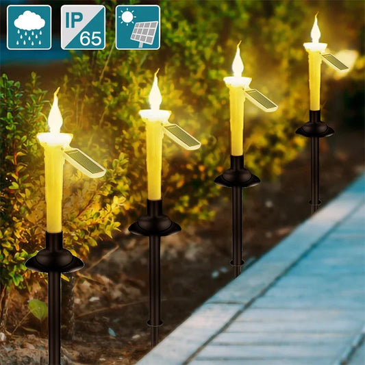 Solar Dual-purpose Candle Light with Candlesticks Holders Waterproof LED Solar Lamp for Outdoor Garden Lawn Pathway Decoration