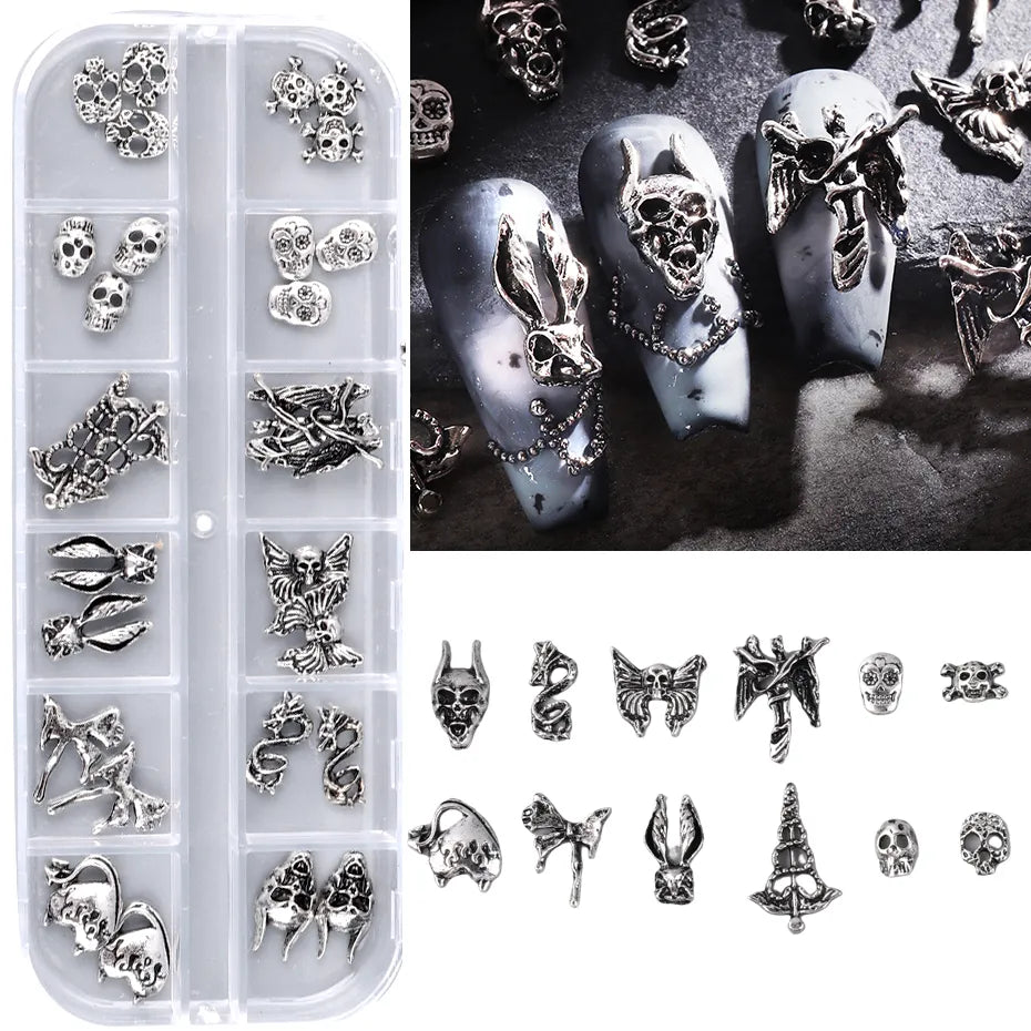 New Punk Gothic Spider Christ Jesus Satan Angel Nail Charms Skull Ghost Alloy 3D Halloween Y2K Nail Art Decoration Accessories