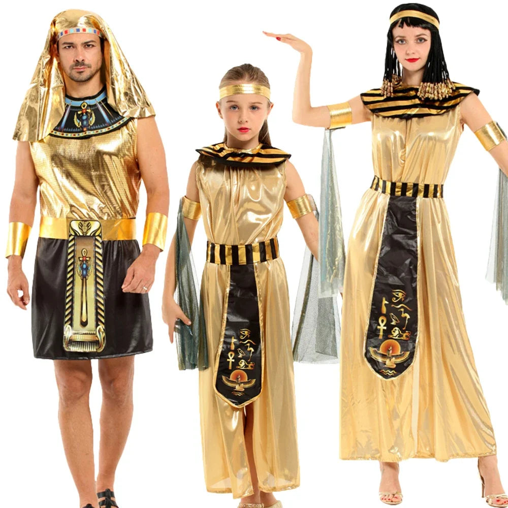 Parents-child Ancient Egyptian King Pharaoh Halloween Goddess Cleopatra Cosplay Costume ，Role Play Performace Outfit