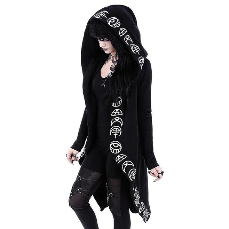 Fashion Trend Ladies Punk Moon Pattern Printing Long-sleeved Cardigan Sweater Long Style