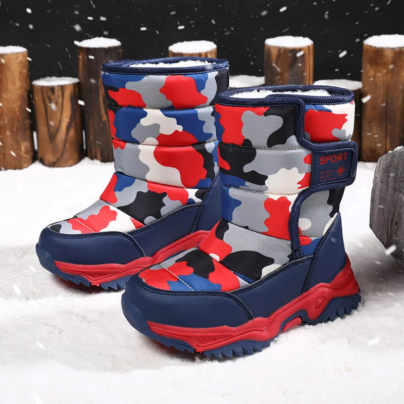 2024 Winter Children Shoes Plush Waterproof Fabric Non-Slip Girl Shoes Rubber Sole Snow Boots Fashion Warm Outdoor Boots