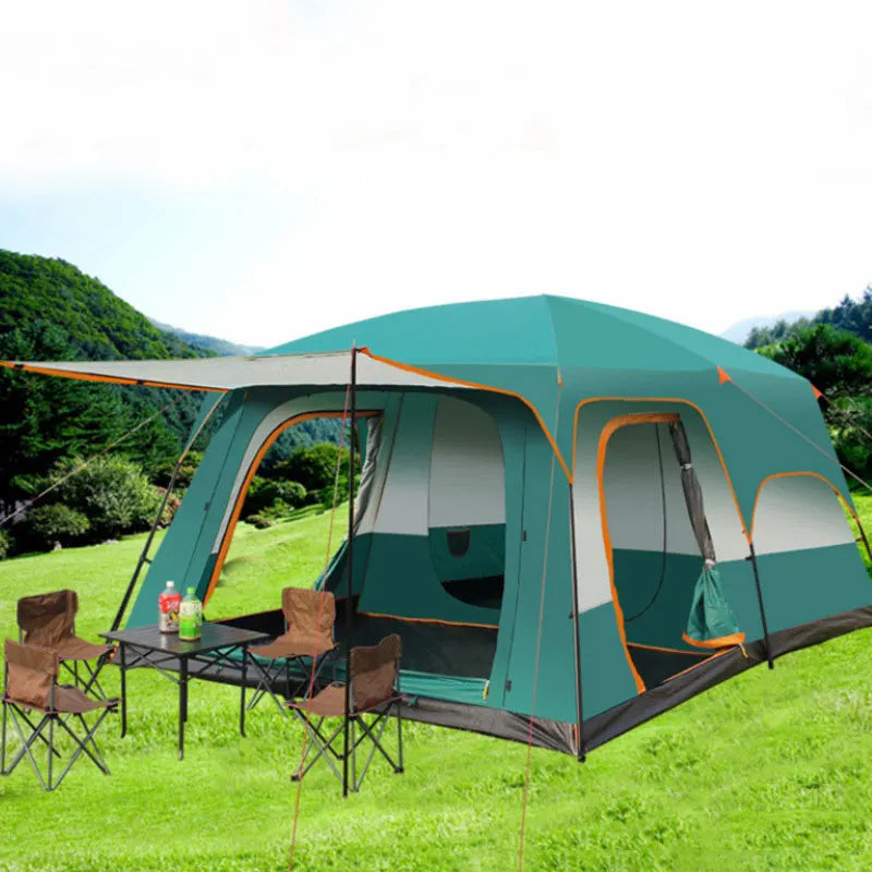 2 Bedroom 1 Hall Camping Tent 5-8 Person Double Layers Oversize Thickened Rainproof Tent Outdoor Family Camp Tour Equipment