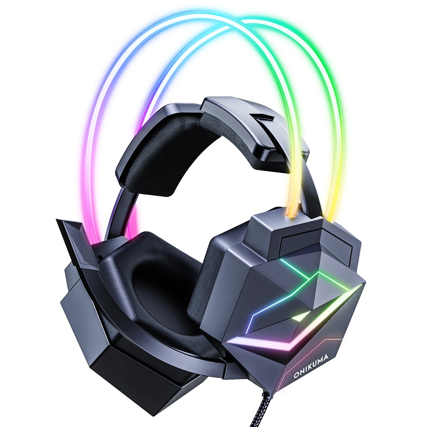 ONIKUMA X20 Wired Gaming Headset with RGB Head Beam Surround Sound Over-Ear Wired Headset Gamer with Mice for PC Gaming Xbox