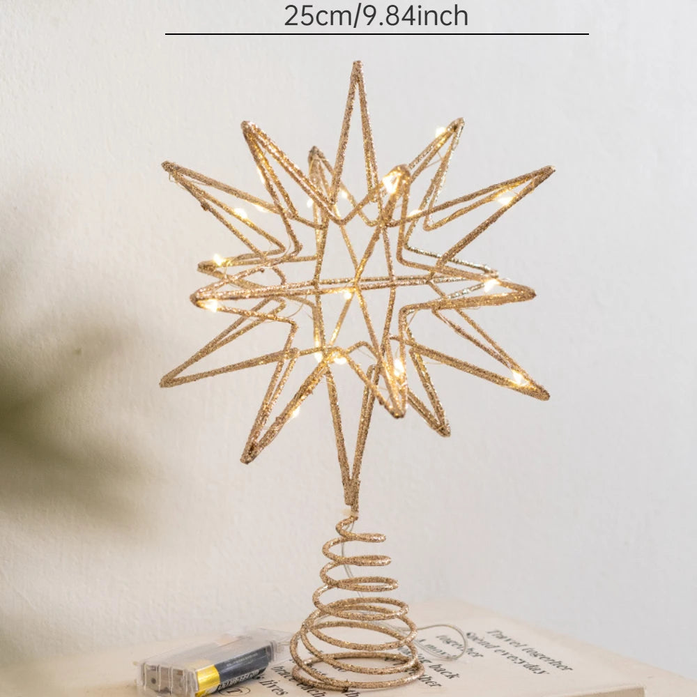 Christmas Star Tree Topper with Warm White Lights Pre-lit Glittered Star Treetop Lighted Xmas Treetop for Home Decorations