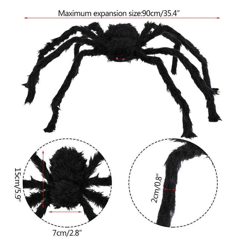 90/75/50/30cm Halloween Black Spider Decoration Big Fake Plush Spider For Halloween Party Outdoor Decor Haunted House Trick Toys