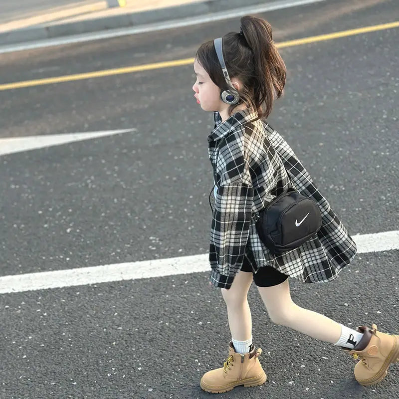 Plaid Shirts & Blouses For Girls Korean Children's Clothing 2023 Autumn Winter Cotton Baby Tops Children Kids Boys Wear 2 Years