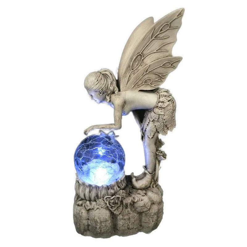 Fairy Tale Flower Fairy Decoration Garden Crystal Ball Girl Statue Solar Light Decoration Resin Crafts