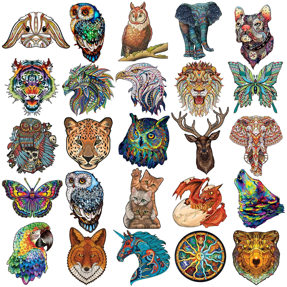 Popular Wooden Jigsaw Puzzles Brightly Colored Wolf Owl Eagle Cat Wooden Puzzles Senior Animal Intellectual Toy For Adults Kids