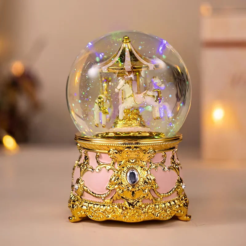 Rotatable LED Christmas Carousel Statue Music Box Decoration Table Centerpiece for Birthday Valentine's Day Children Xmas Gifts