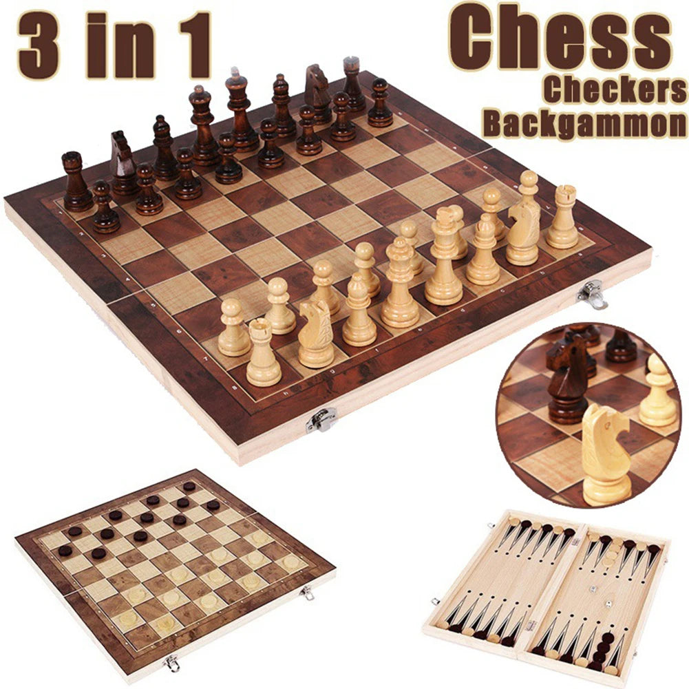 3 in 1 Chess Board Sets 29CM/24CM Folding Storage Wooden Exquisite Chess Set Travel Chess Sets for Chess Board Game 32 Chessman