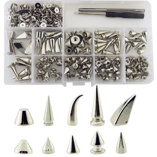 Mixed 10 Designs 120pcs Silver/Black Spikes And Studs For Clothes DIY Punk Rock Screw Rivets For Leather Bag Shoes Handcraft