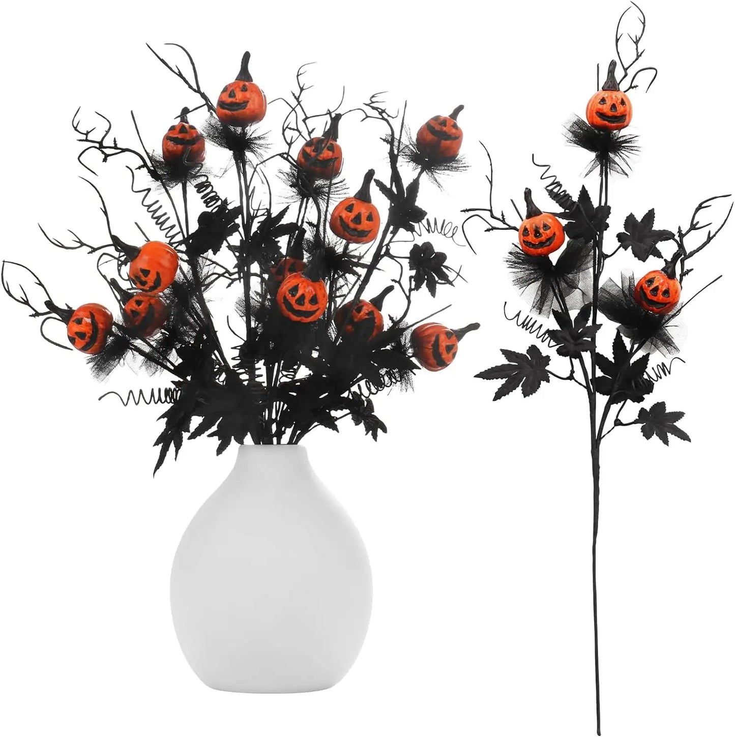 Halloween Decor Artificial Pumpkin Maple Leaf Floral Stems Black Orange Halloween Branches Home Indoor Party Vase Arrangement