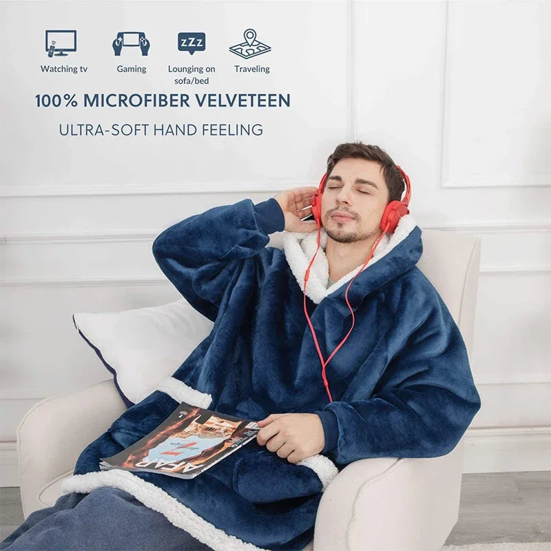 Warm thick TV Hooded Sweater Blanket Unisex Giant Pocket Adult and Children Fleece Weighted Blankets for Beds Travel home