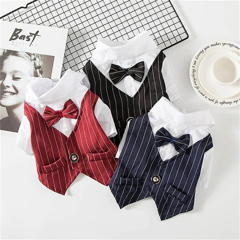 Pet Clothes Dog Shirt Dog Tuxedo Bow Tie Shirt for Boy Dog Wedding Party Bulldog Pug Puppy Costume Pet Teddy Summer Thin Outfits