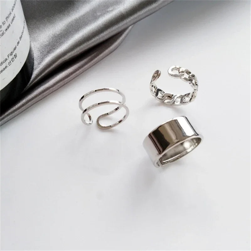 LATS Punk Metal Geometry Circular Punk Rings Set Opening Index Finger Accessories Buckle Joint Tail Ring for Women Jewelry Gifts