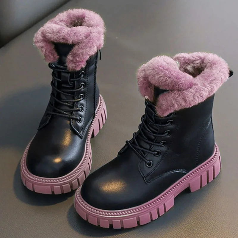 6-18y Korean Style Winter Fashion Boots For Girls Thick Warm Faux Fur Snow Boots Soft-soled Anti-slippery Fashion Boots Girls