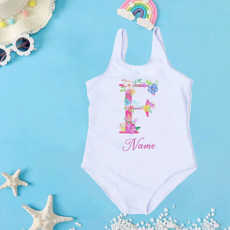 Personalized Custom Initial Name Baby Girl Swimsuit 2-7 Year One Piece Swimwear Children's Beach Clothes Kid Summer Bathing Suit