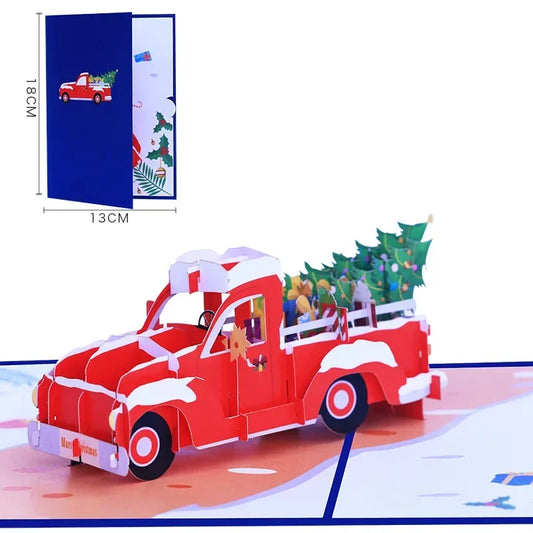 1 pcs Creative Color Printing Christmas Day 3D Card Christmas Car 3D Card Holiday Blessing Pop up Card