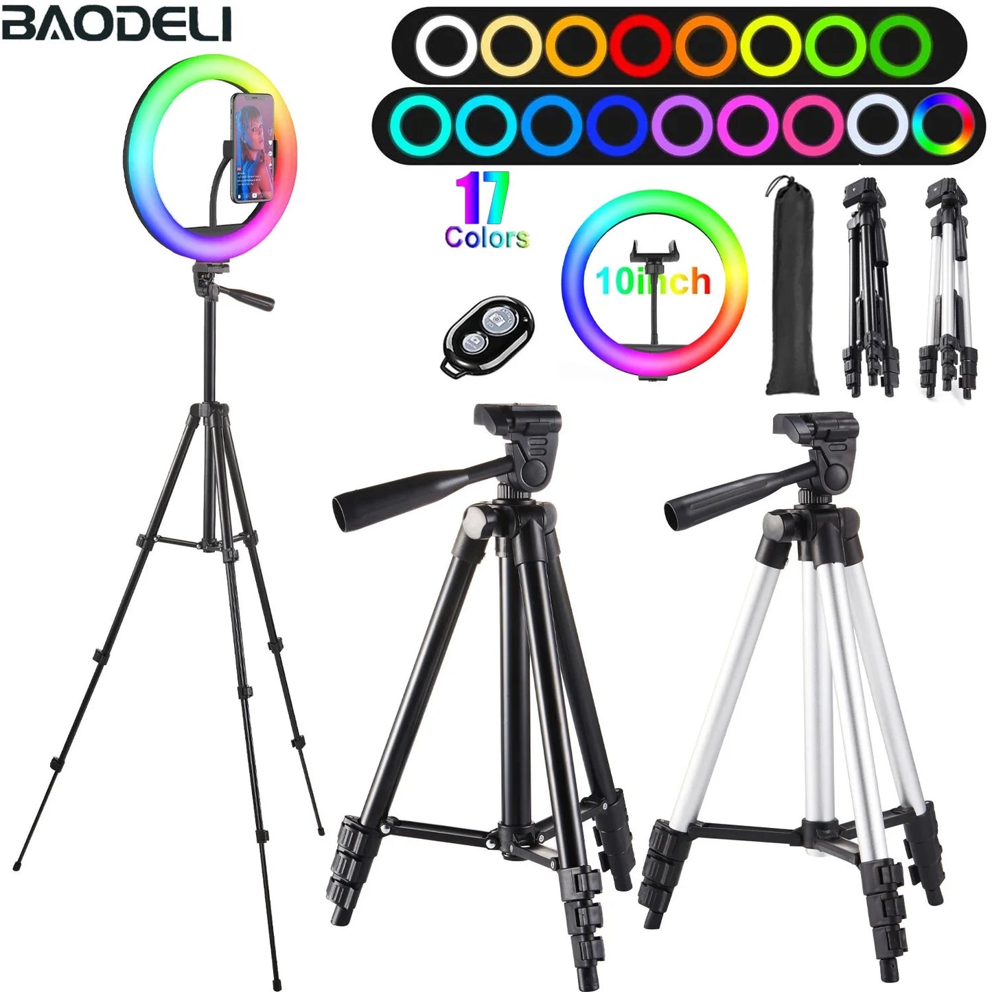 10in RGB Selfie Ring Light Tripod LED Fill Light Photography RingLight Phone Stand Holder Circle Lamp Trepied Streaming YouTobe