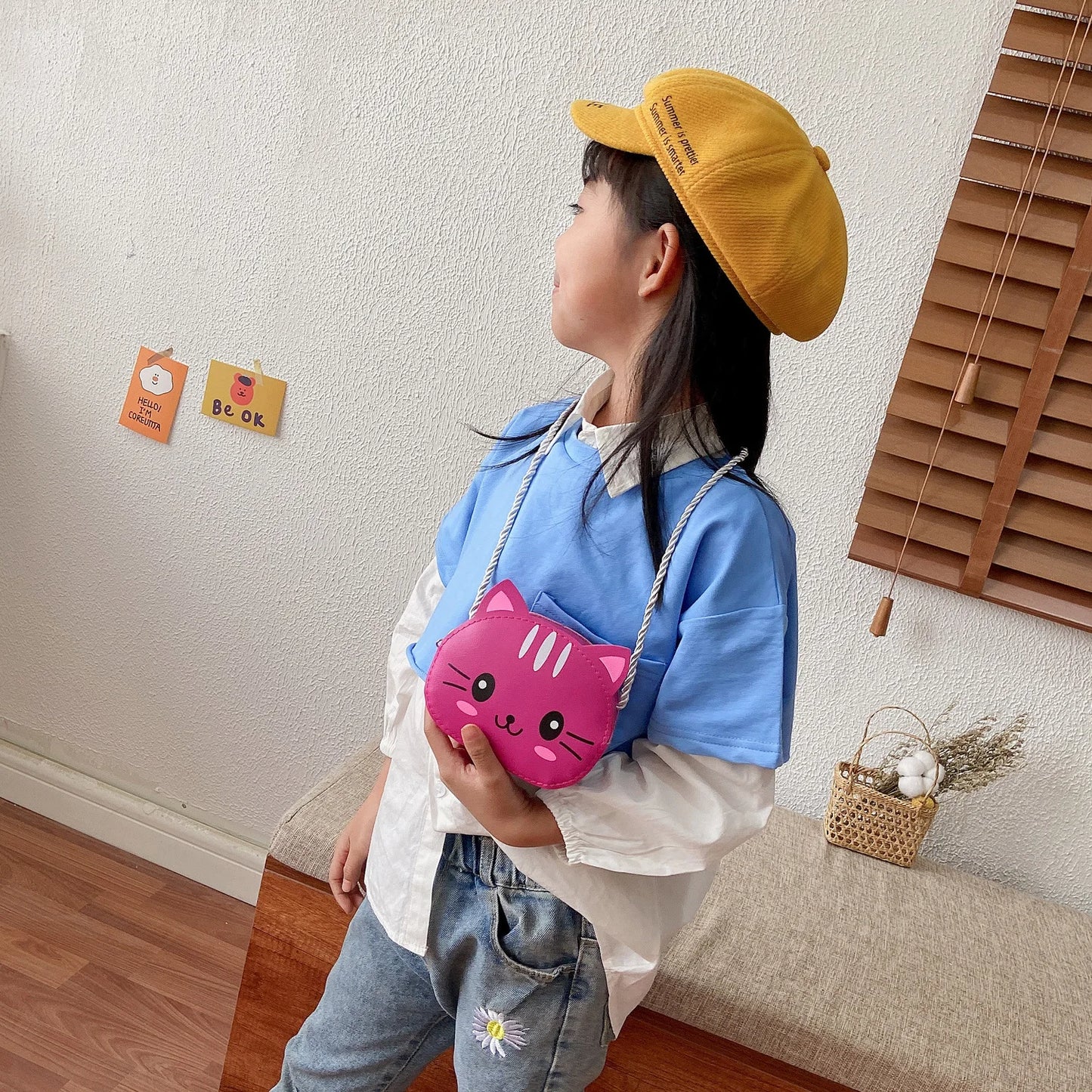 New Children's Mini Handbags Baby Girls PU Leather Small Shoulder Crossbody Bags Cute Cat Kids Coin Purse Wallet Money Bag