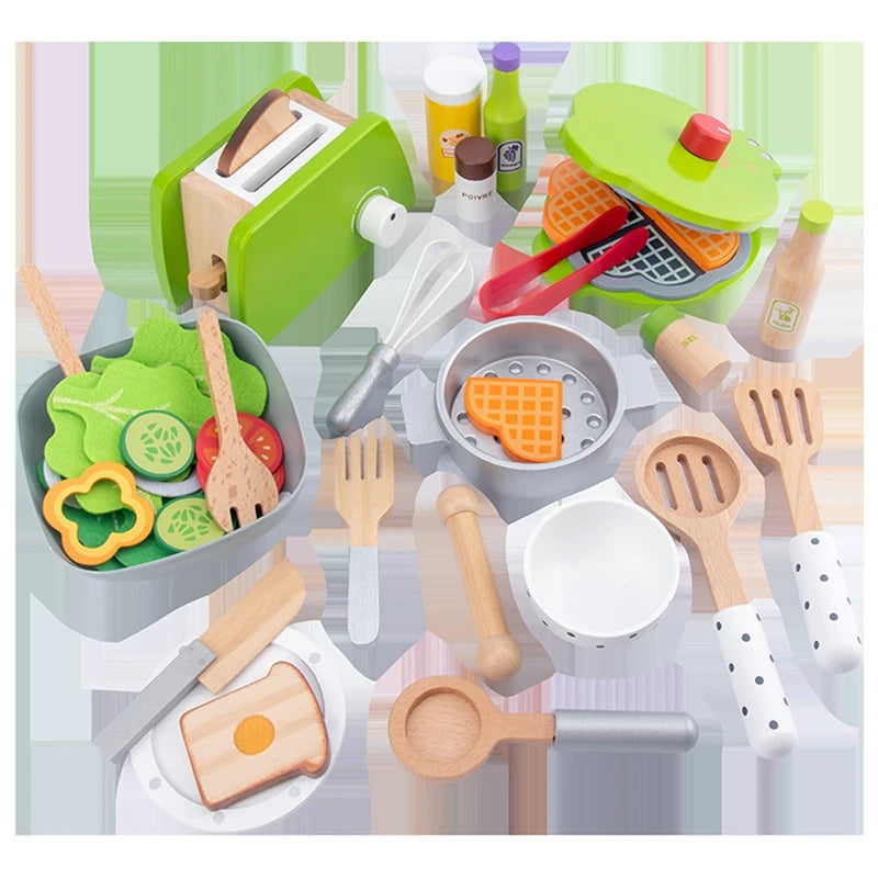 Children Kitchen Toys DIY Cooking Pretend Play Simulation Wooden Kitchen Food Toys For Kids Toy Set