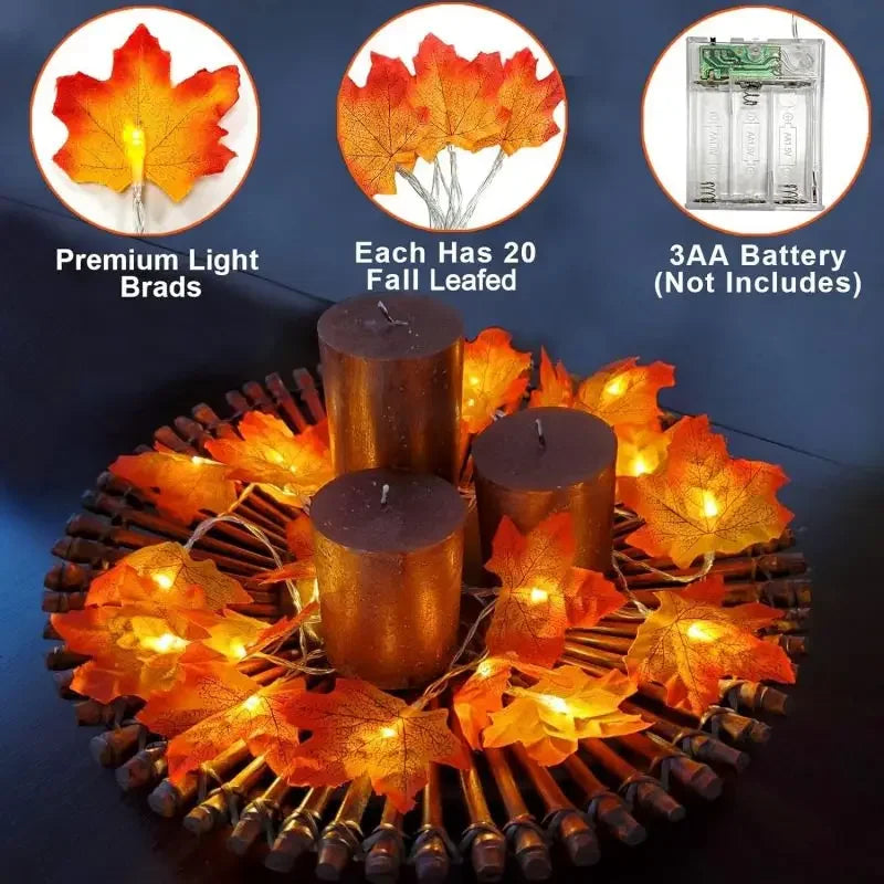 Halloween Maple Leaf Pumpkin LED String Lights Artificial Autumn Maple Leaves Pumpkin String Light Simulation Leaf String Light