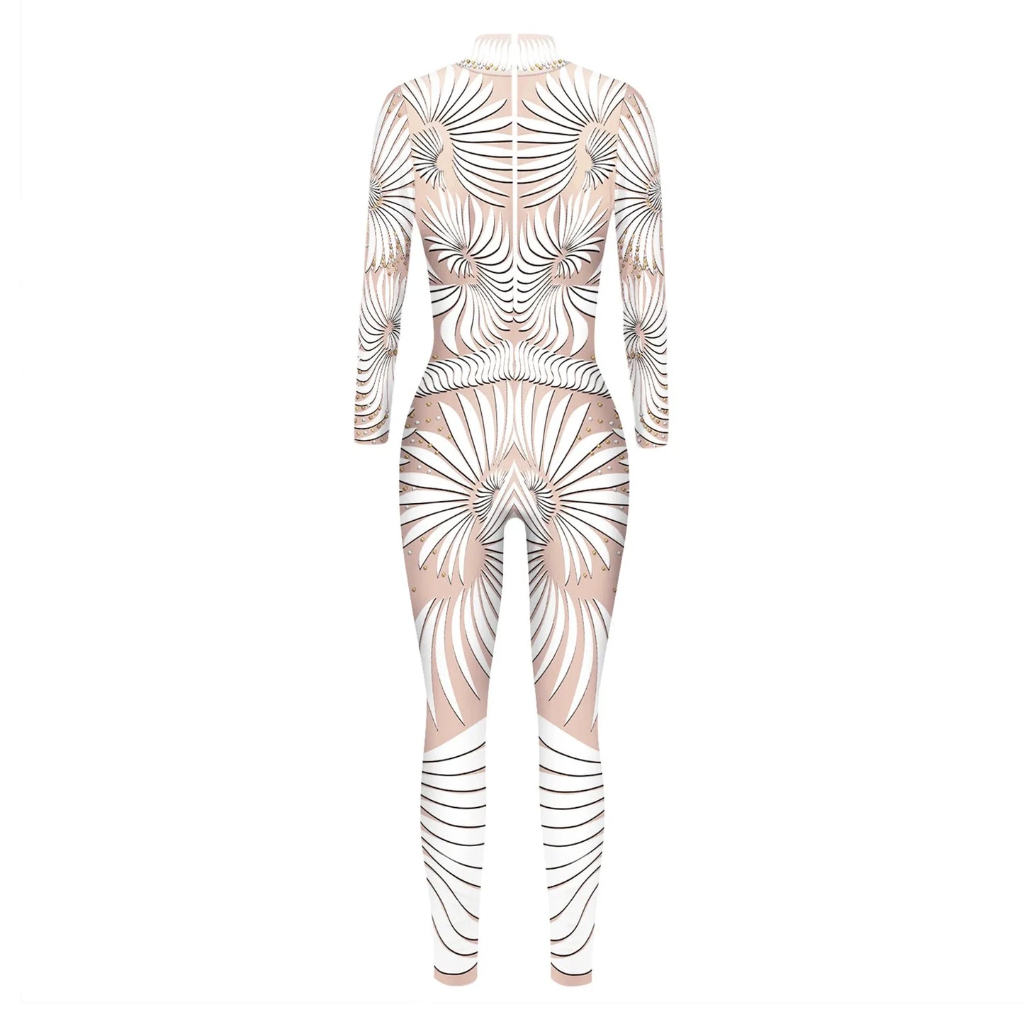 Women Skeleton Robot 3D Printing Bodysuit Zipper Back Halloween Costume Full Body Fall Jumpsuits for Women Wedding Guest