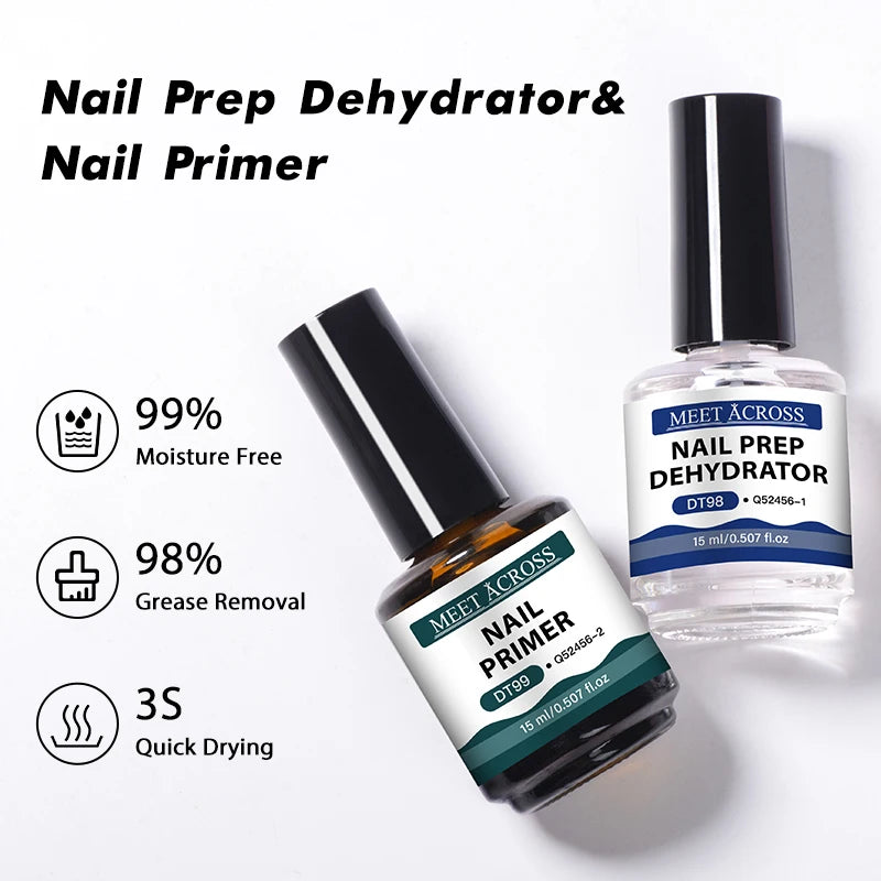 MEET ACROSS 15ml Nail Primer and Nail Prep Dehydrate Gel Polish No Need UV LED Lamp Long Lasting Nail Art Varnish For Manicure