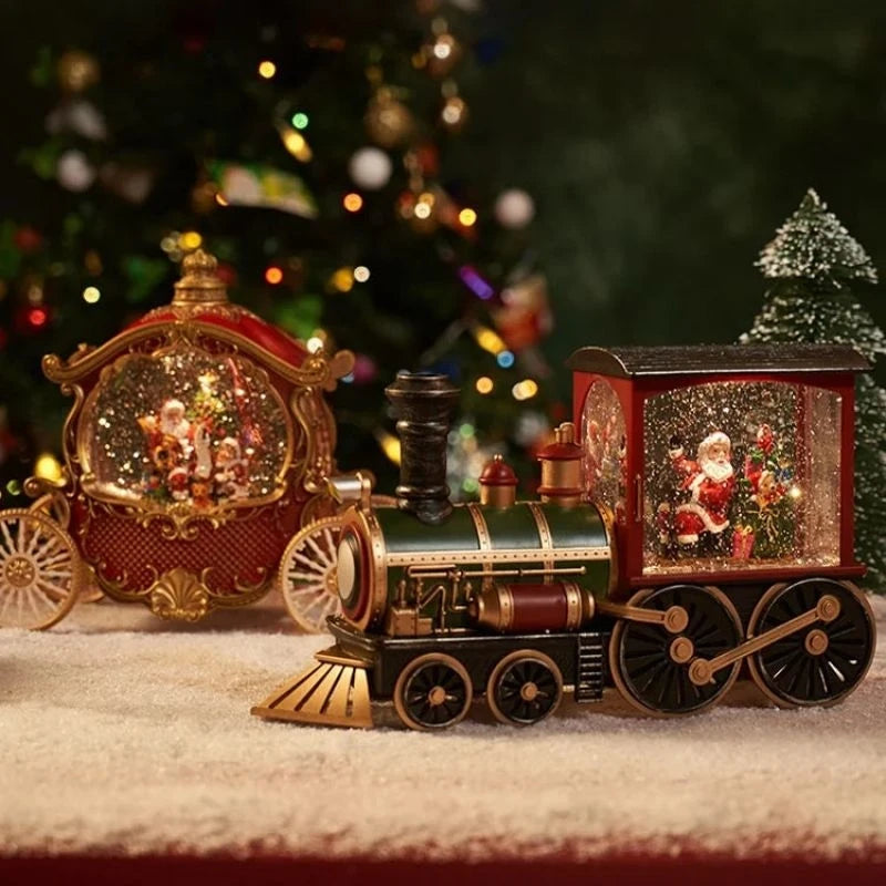 Santa Claus Snowman Christmas Gift Crystal Sequins Christmas Eve Music Box Train Crystal Ball Ornaments Desktop Decoration