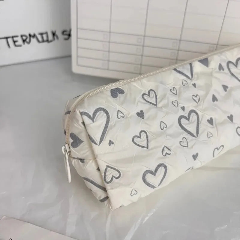 Multi-function Zipper Pencil Bag Cute Large-capacity Love Heart Stationery Case Storage Bag Student School Supplies