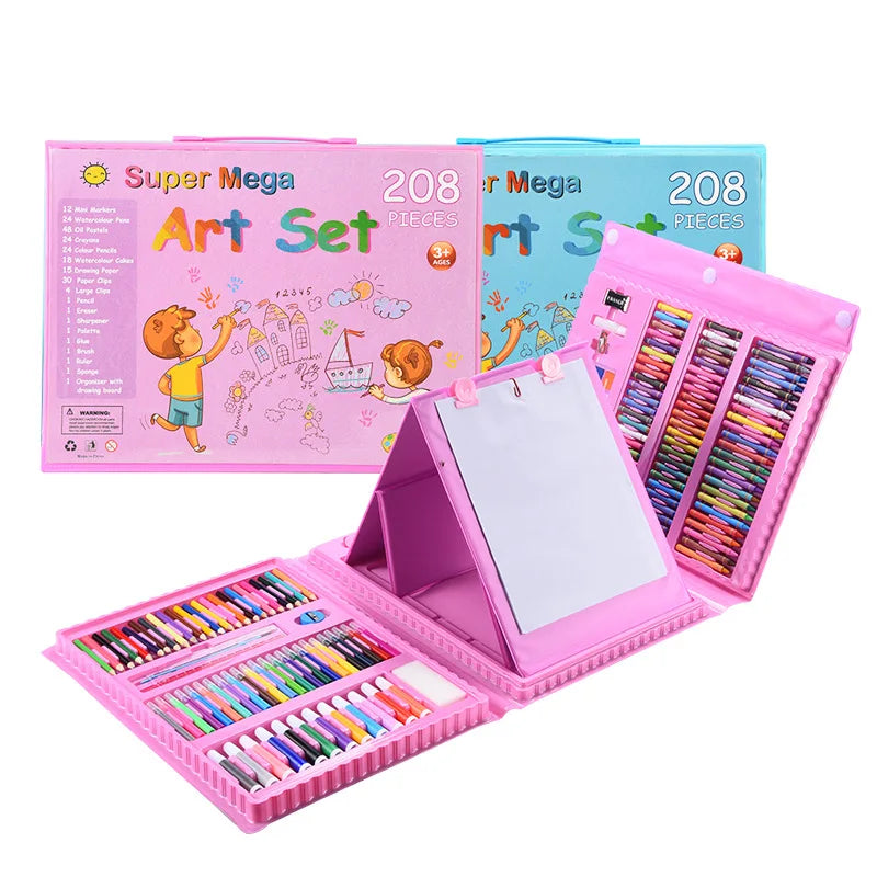 Educational Toys 42-208PCS Children Art Set Painting Watercolor Pencil Crayon Water Pen Doodle Drawing Board Kit Kids Gift