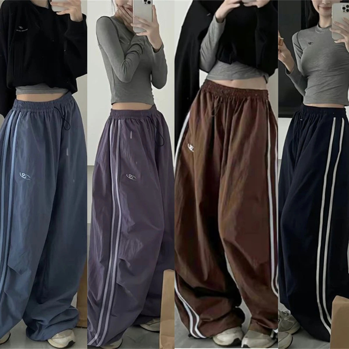 Women Y2K Vintage Cargo Pants Fashion New In Wide Leg Sweatpants Casual Drawstring Hip Hop Trousers Casual Baggy Streetwear Chic