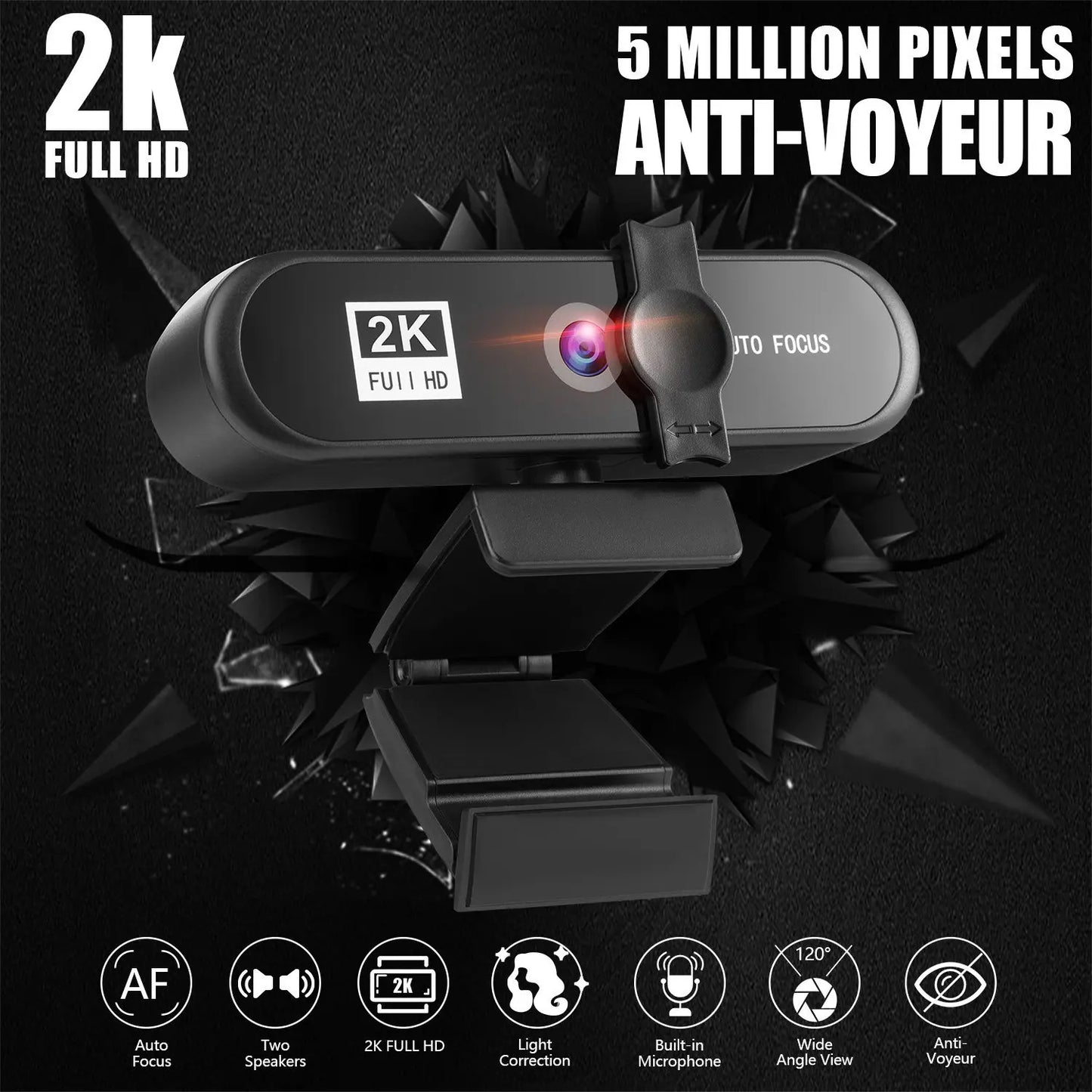 2K Full HD Autofocus 5MP Webcam with Noise-Canceling Mics Mini Web Camera With stand for Streaming Laptop Desktop PC Live Video