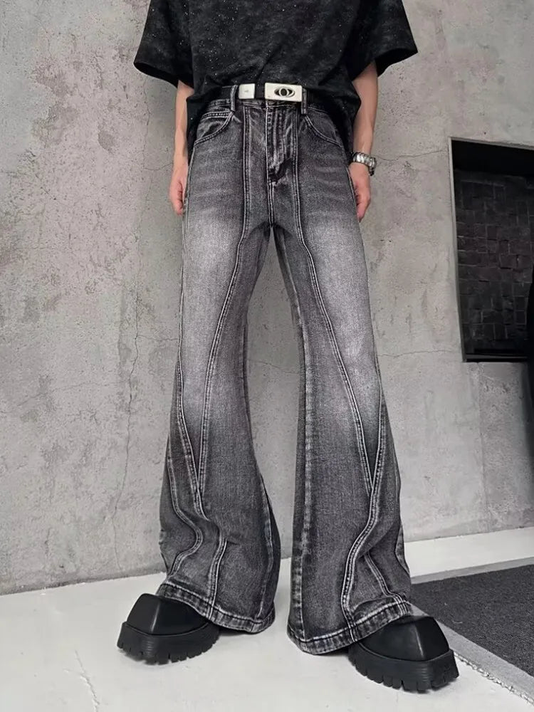 2025 Trashy Y2K Streetwear Washed Grey Baggy Stacked Flare Jeans Pants Men 90S Vintage Clothes Hip Hop Luxury Male Long Trousers
