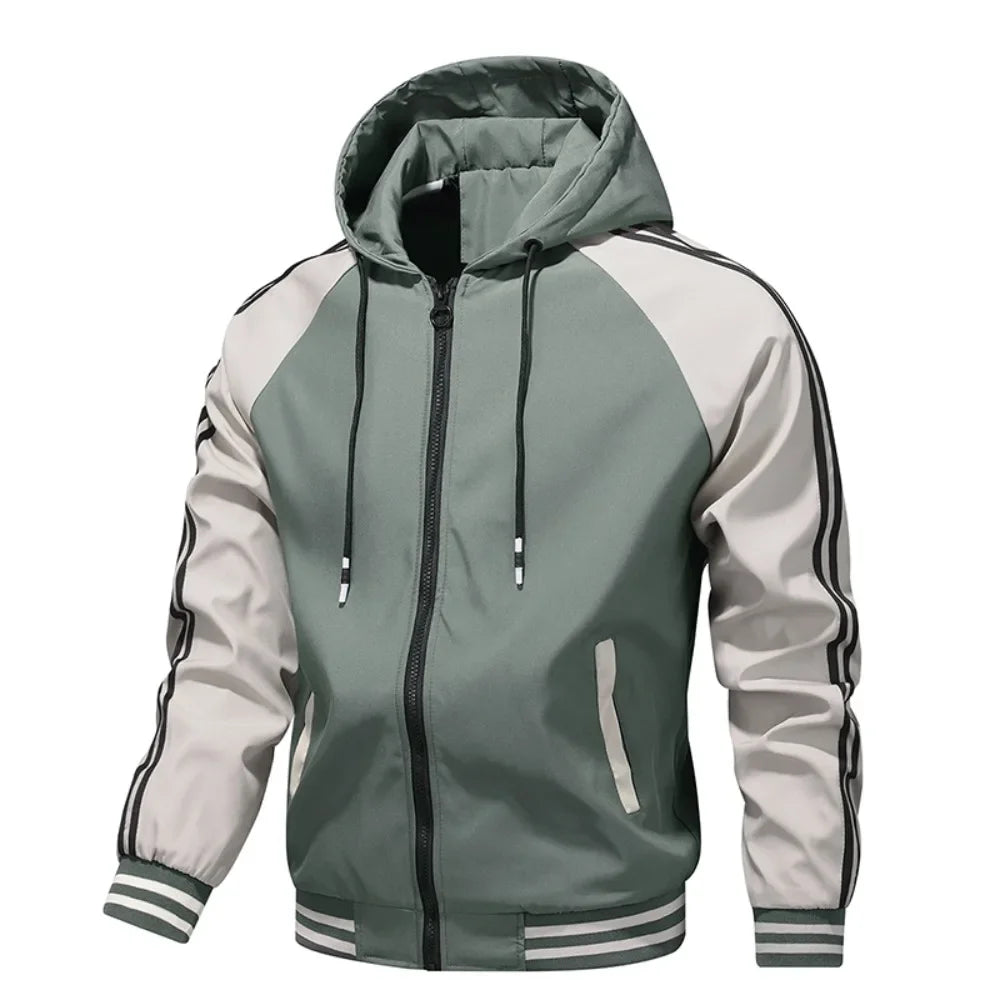 Spring Men's Novelty Color Block Pullover Fleece Hoodie Casual Hooded Sweatshirts Full Zip Jacket with Pocket Men Clothing